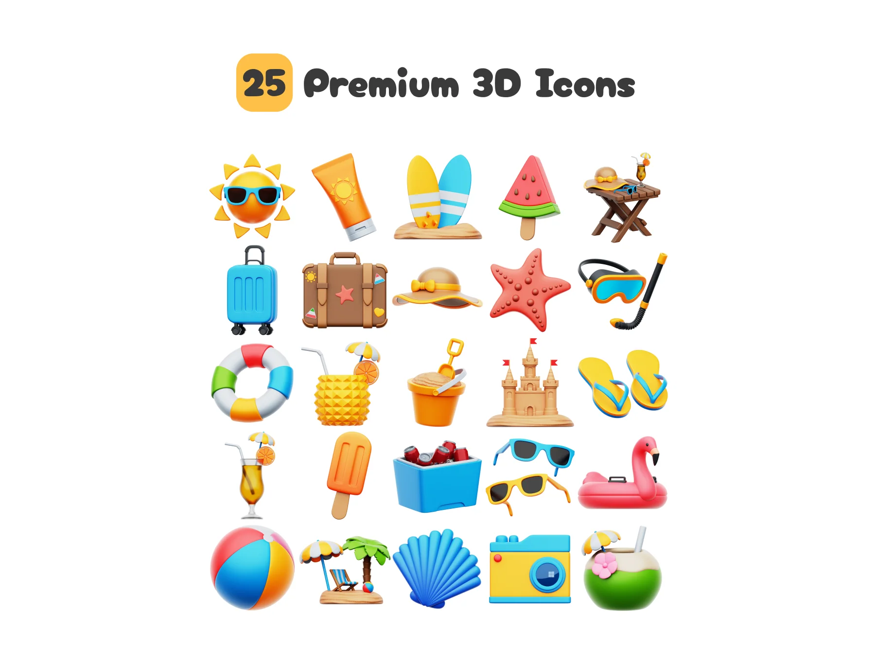 Summer Holiday 3D Icons Set 5