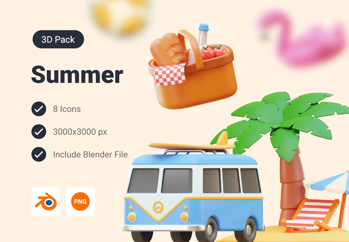 Summer Vacation 3D Icon Pack