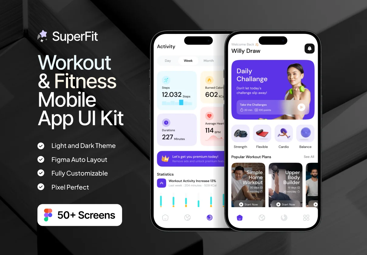 SuperFit - Workout & Fitness Mobile App UI Kit