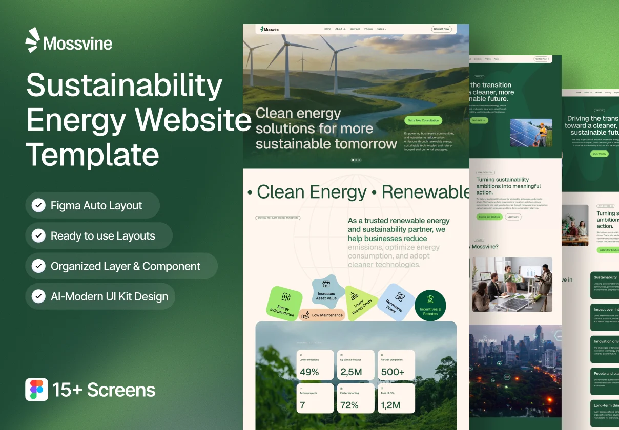Sustainability & Renewable Energy Website Template - Mossvine