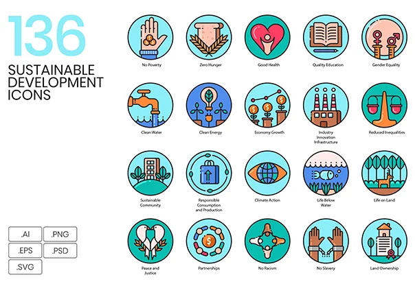 136 Sustainable Development Icons | Aesthetic Series