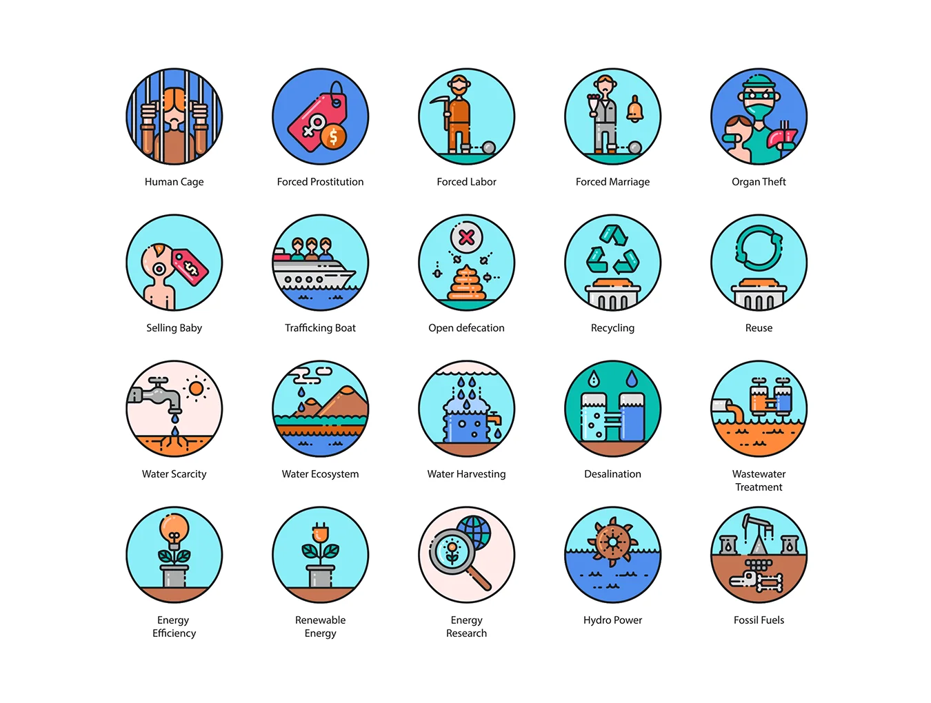 136 Sustainable Development Icons | Aesthetic Series 6