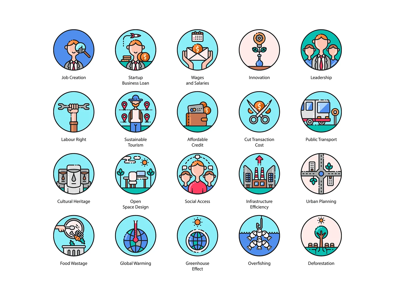 136 Sustainable Development Icons | Aesthetic Series 7