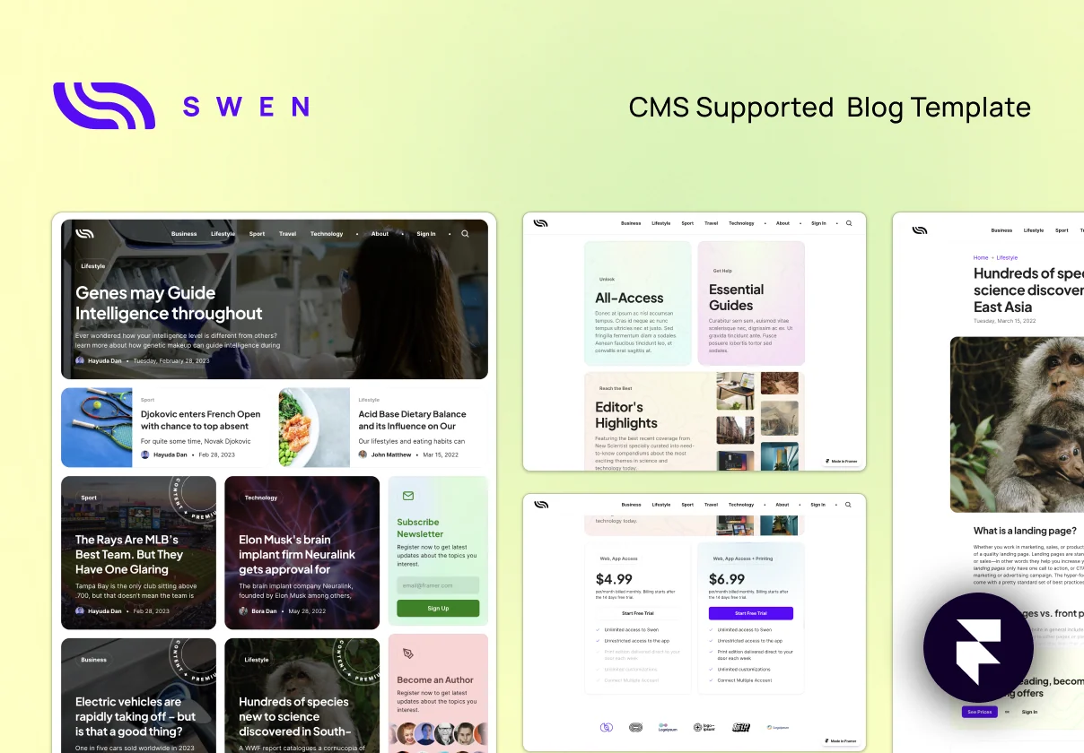 Swen (v1.1) — News, Articles, Blog Framer Template