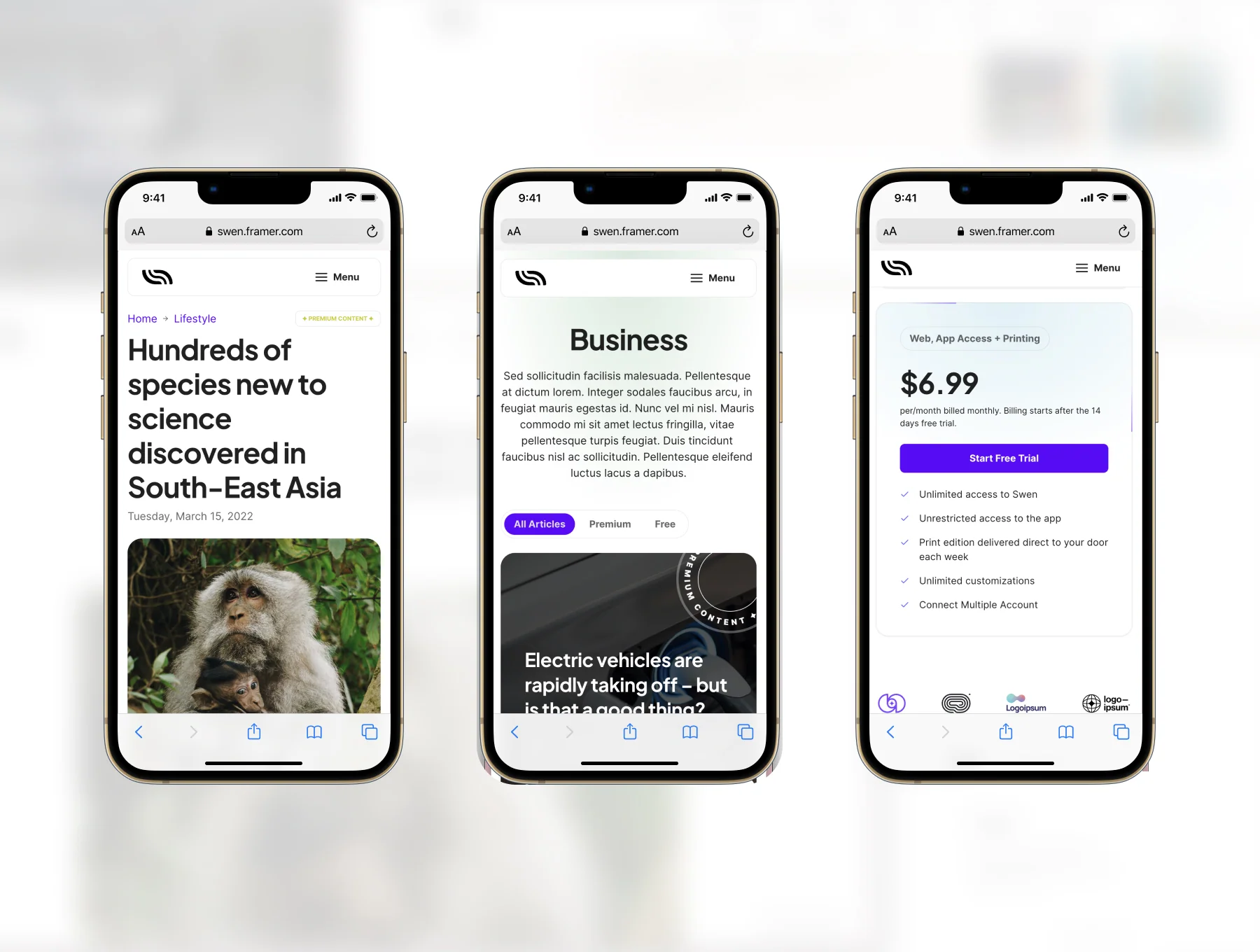 Swen (v1.1) — News, Articles, Blog Framer Template 6