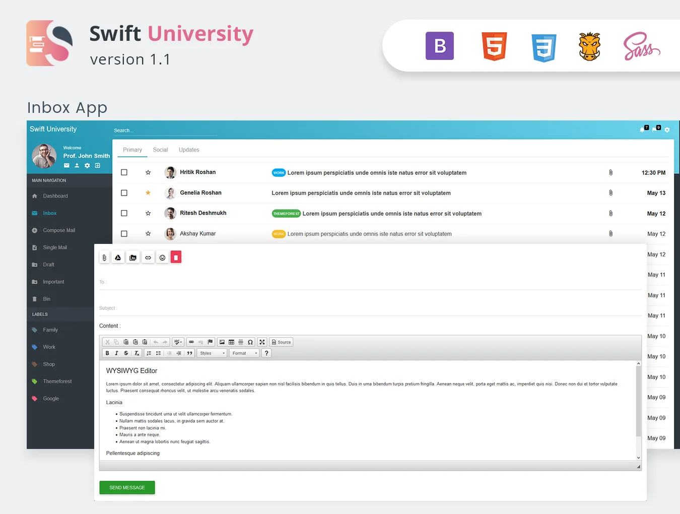 Swift University Admin Dashboard Template