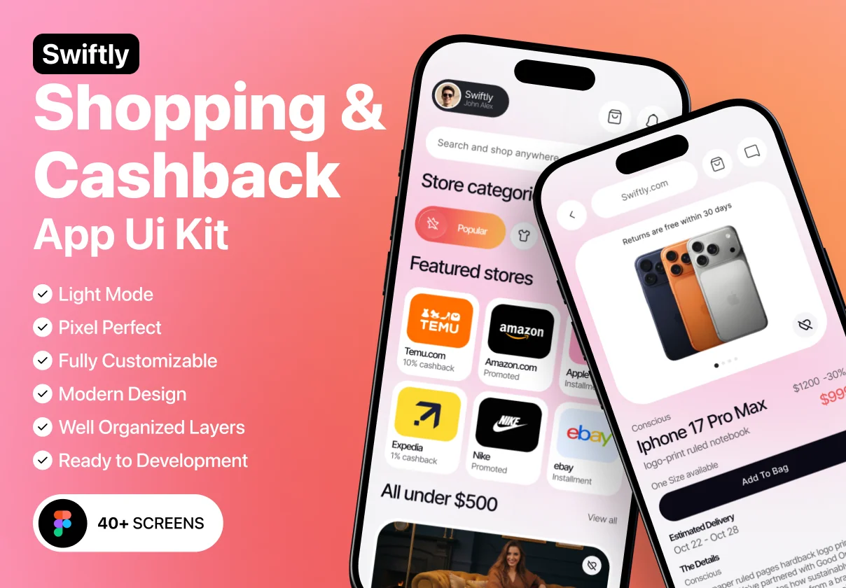 Swiftly – Shopping & Cashback App UI Kit