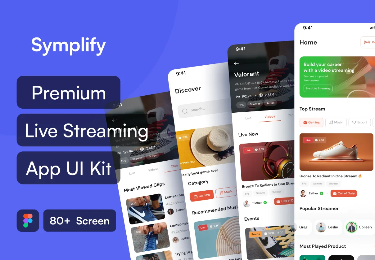 Symplify Live Streaming app UI kit