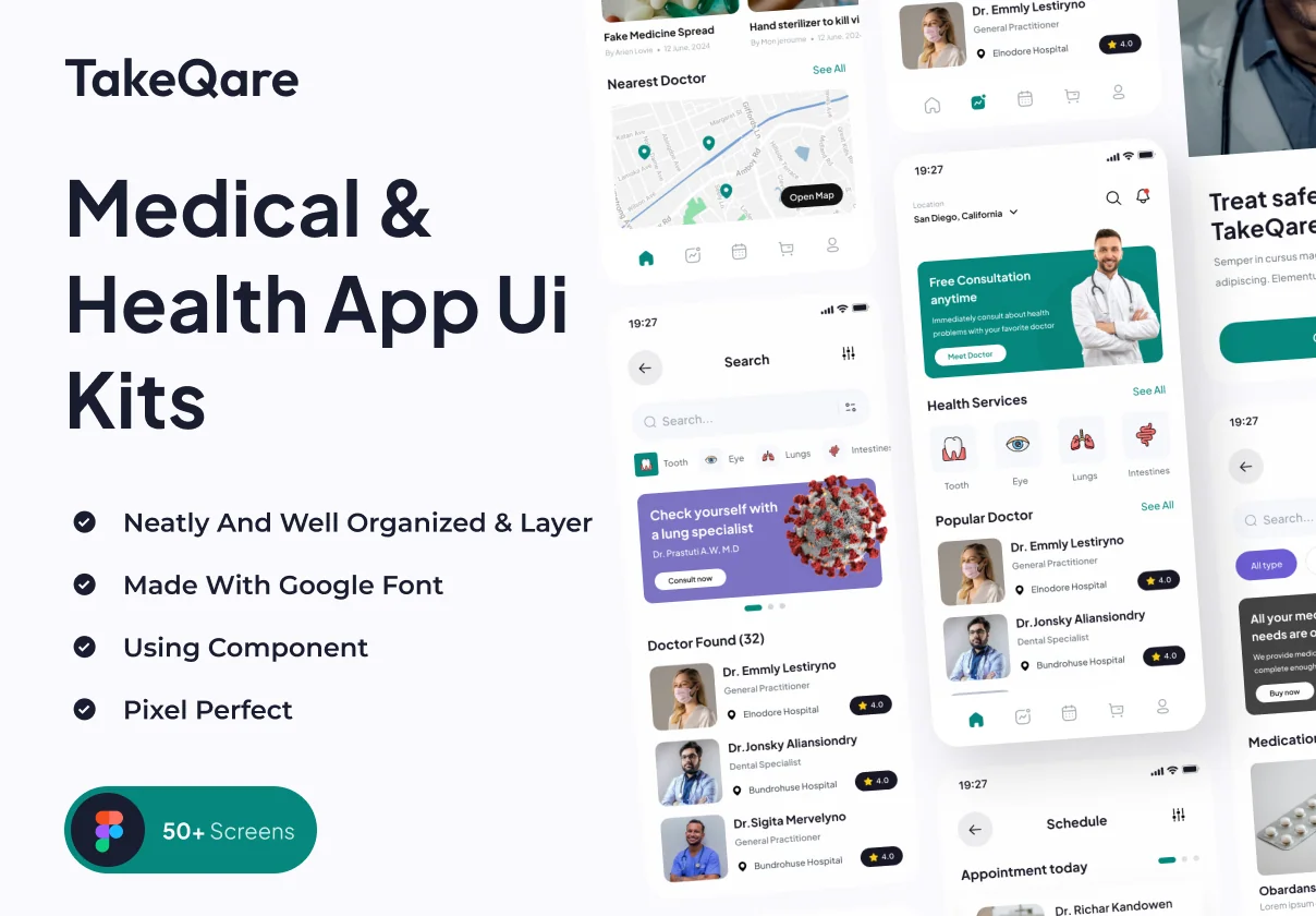 TakeQare - Medical & Health Apps UI Kits