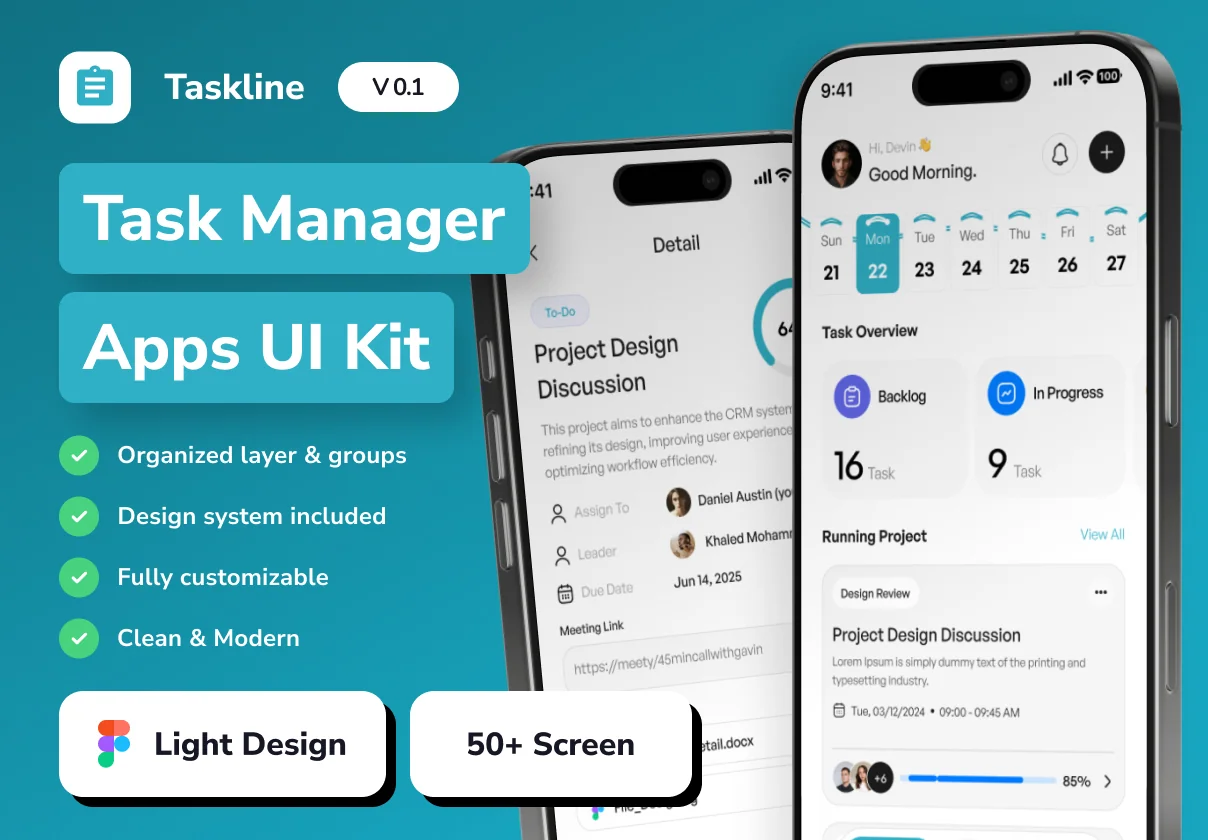 Taskline - Task Manager Mobile App UI Kit