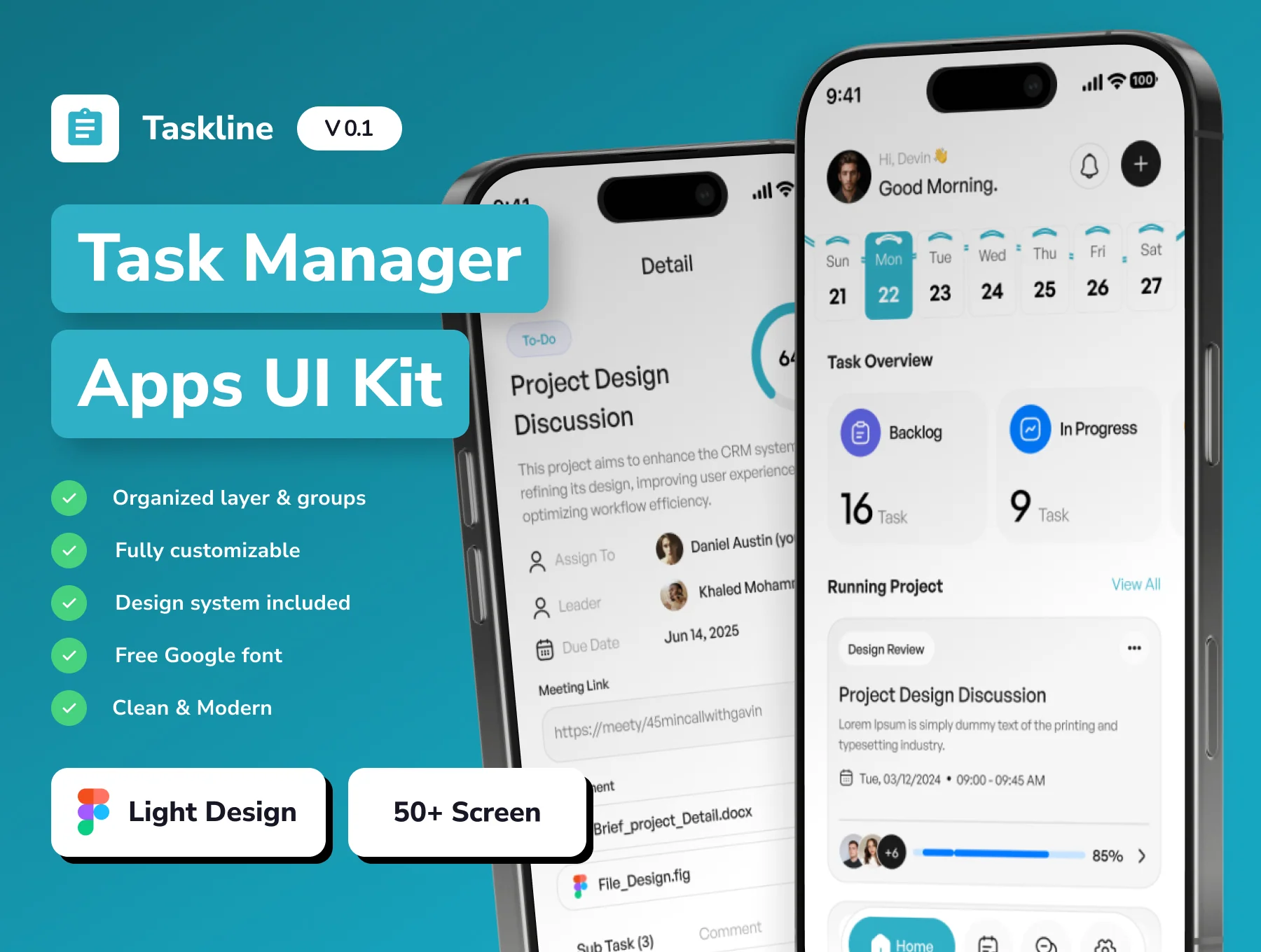 Taskline - Task Manager Mobile App UI Kit