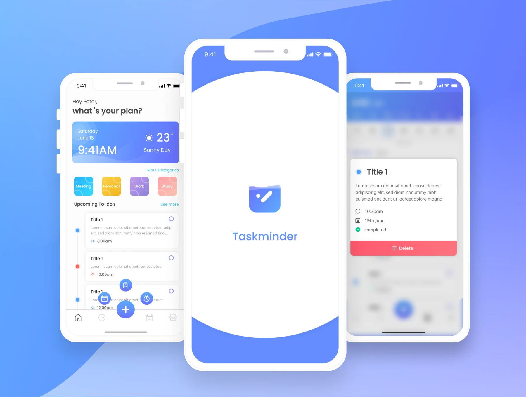 Taskminder - Task, Alarm and Event remind Mobile App UI Kit 2