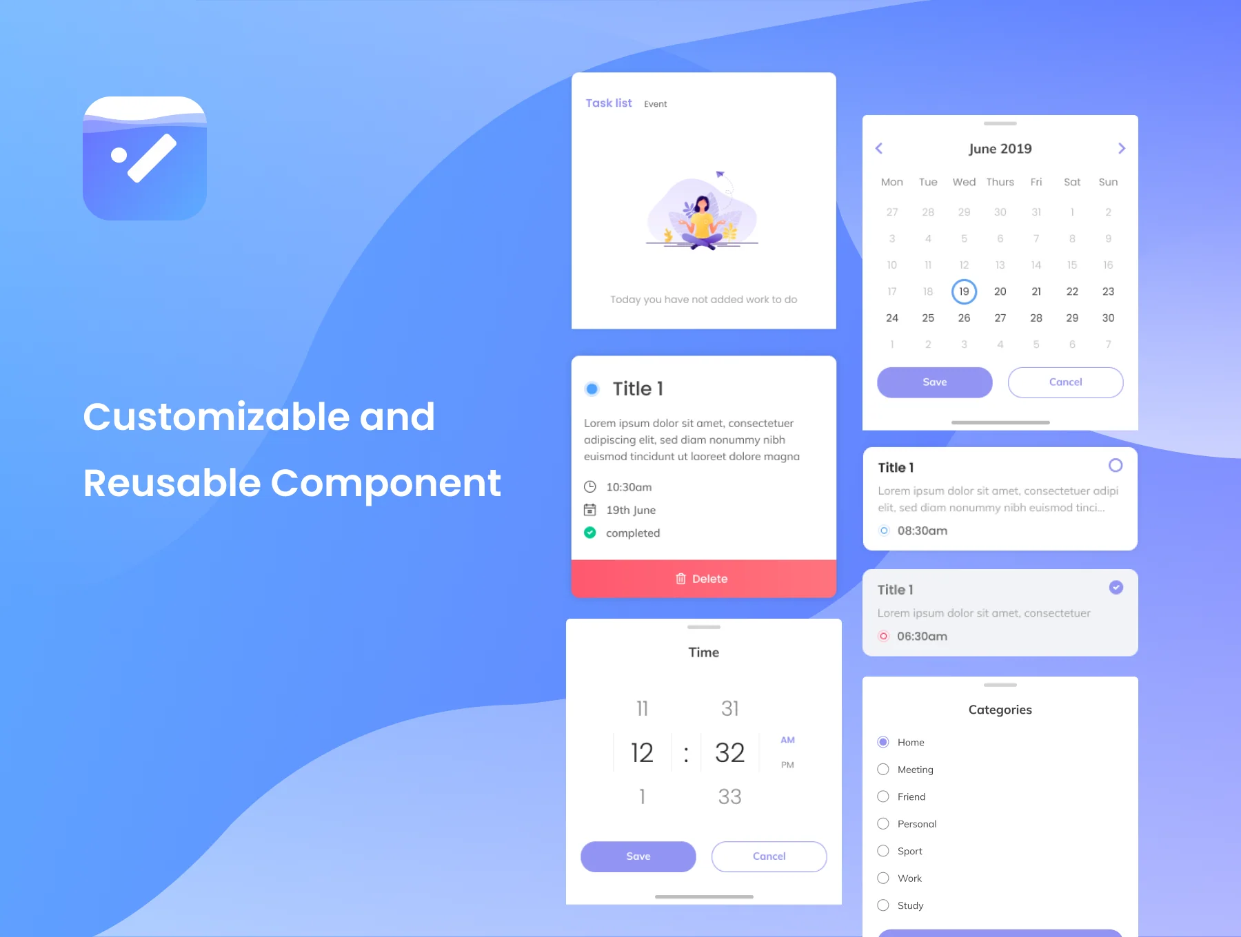 Taskminder - Task, Alarm and Event remind Mobile App UI Kit 4