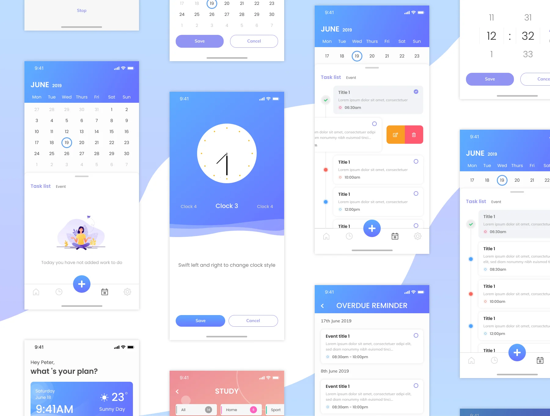 Taskminder - Task, Alarm and Event remind Mobile App UI Kit 5