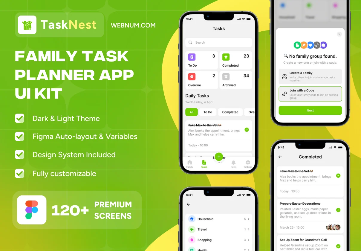 TaskNest - Family Task Planner App Ui Kit