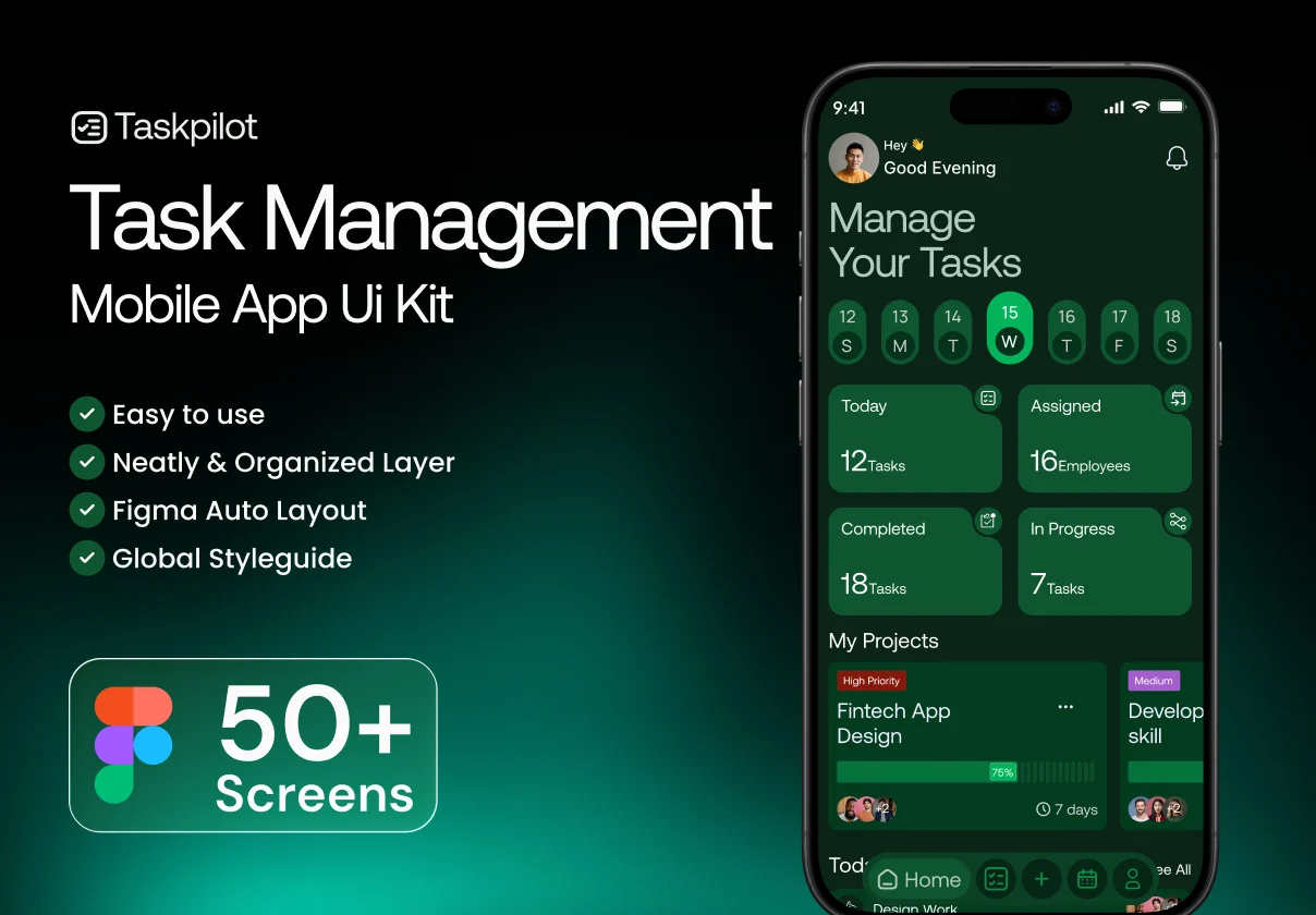 Taskpilot – Task Management Mobile App UI Kit