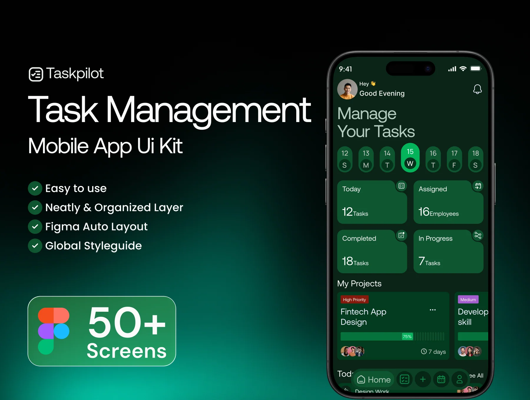 Taskpilot – Task Management Mobile App UI Kit