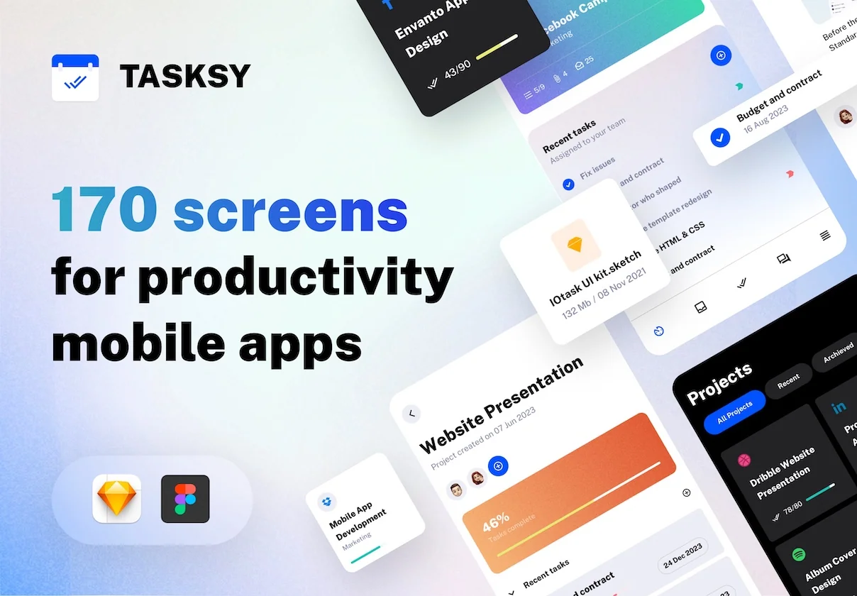 Tasksy - UI kit for Productivity Mobile Apps
