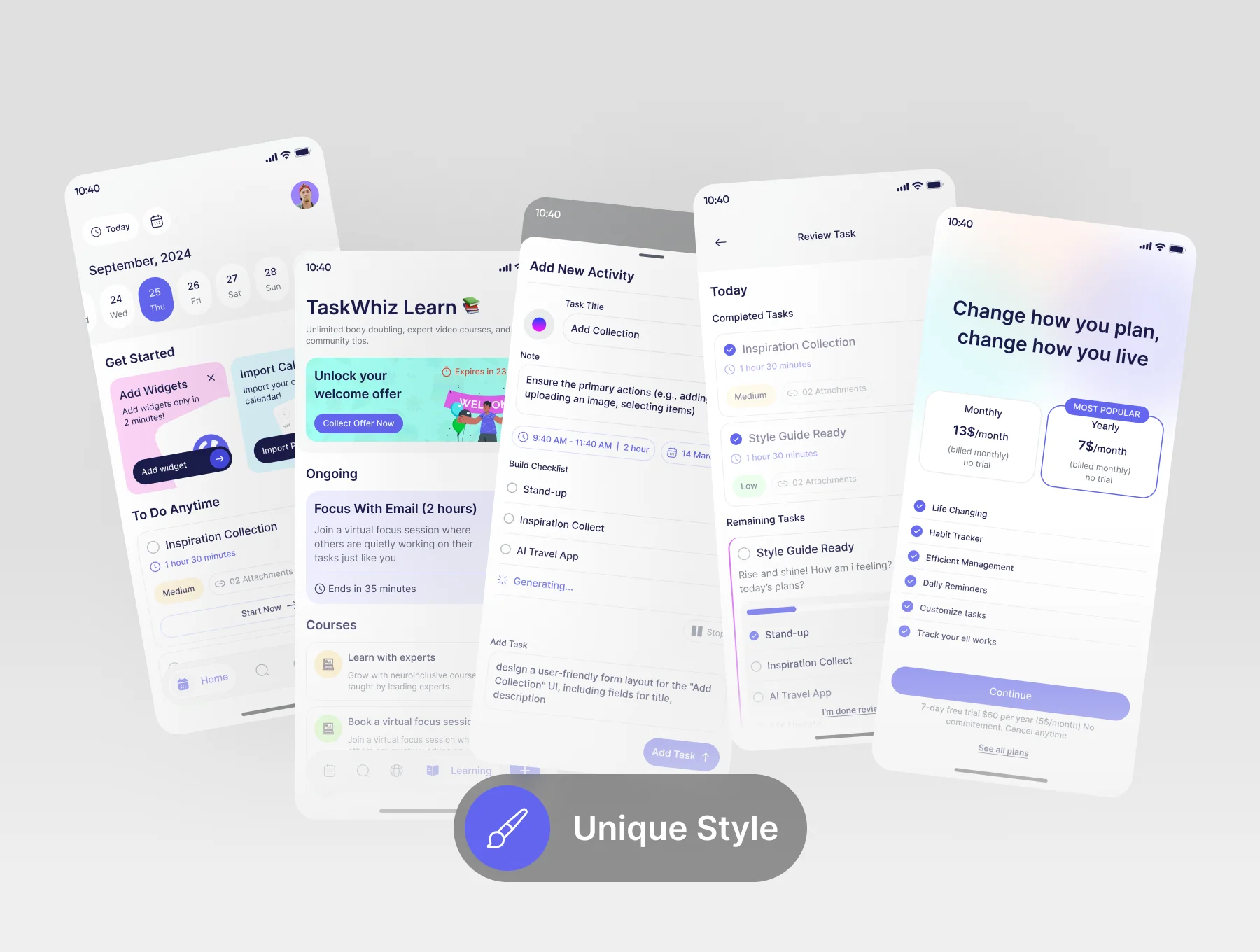 TaskWhiz Planning App UI Kit 6