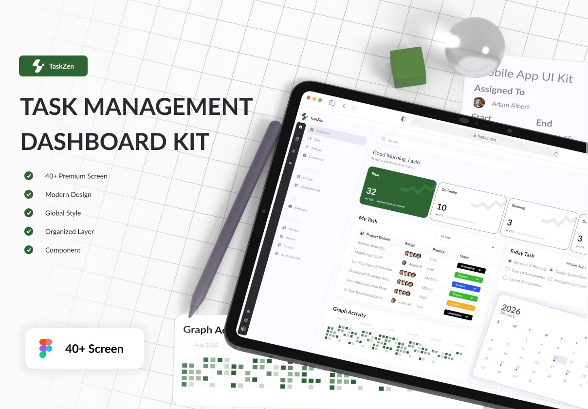Taskzen - Task Management Dashboard Template Kit