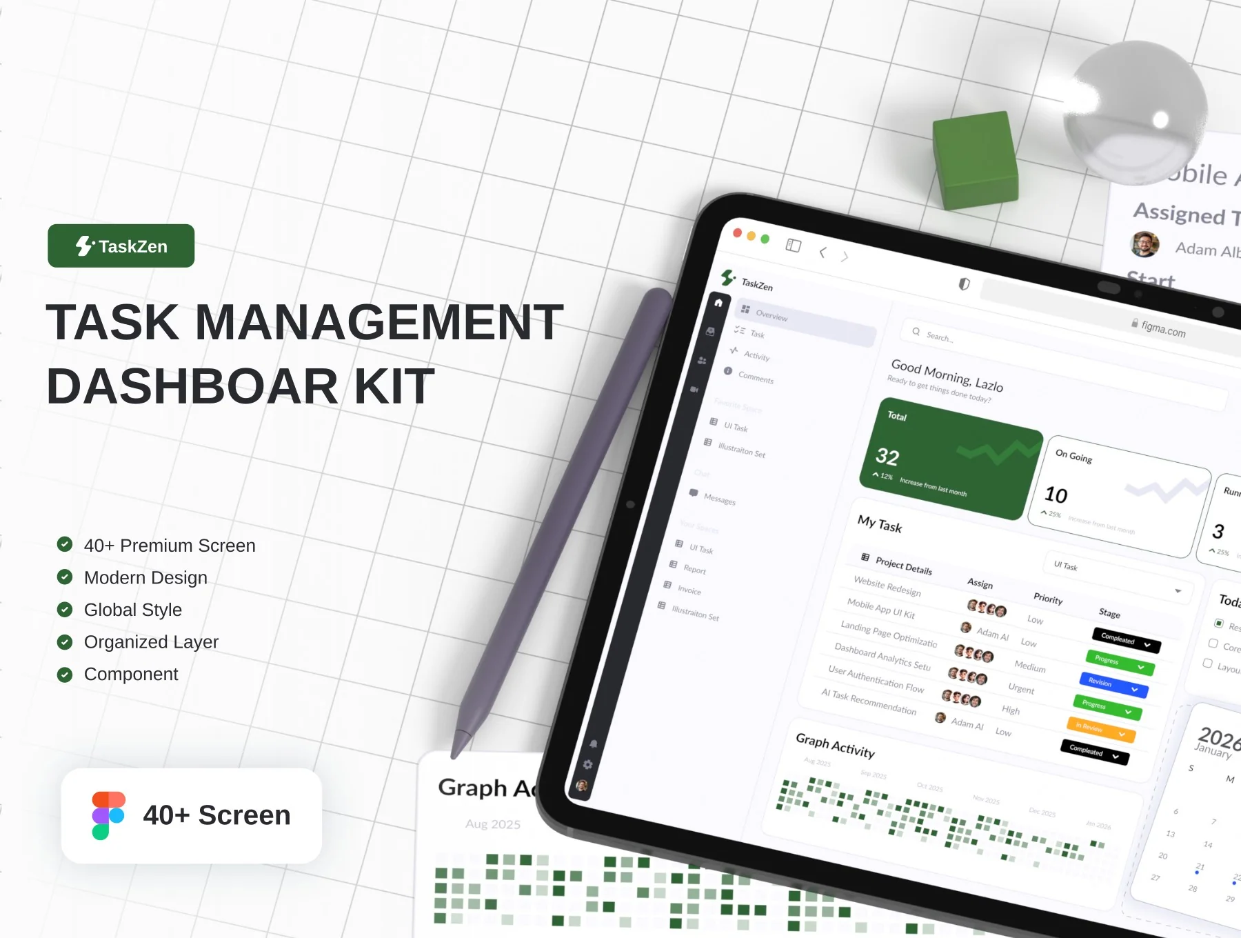Taskzen - Task Management Dashboard Template Kit