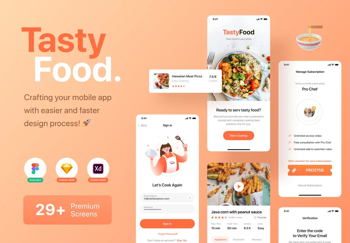 Tasty Food - Cooking Courses App UI Kit