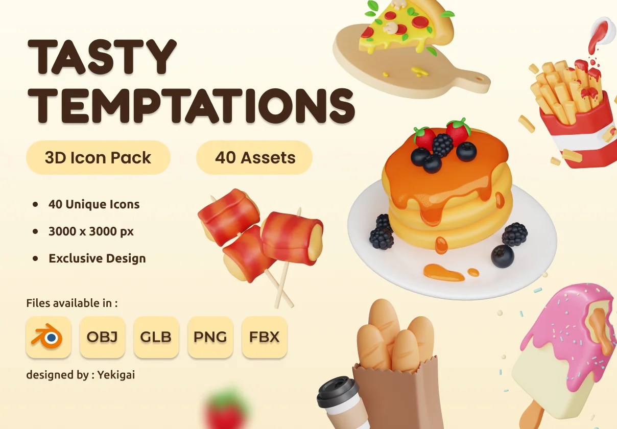 Tasty Temptations Ultimate Food 3D Icon Bundle
