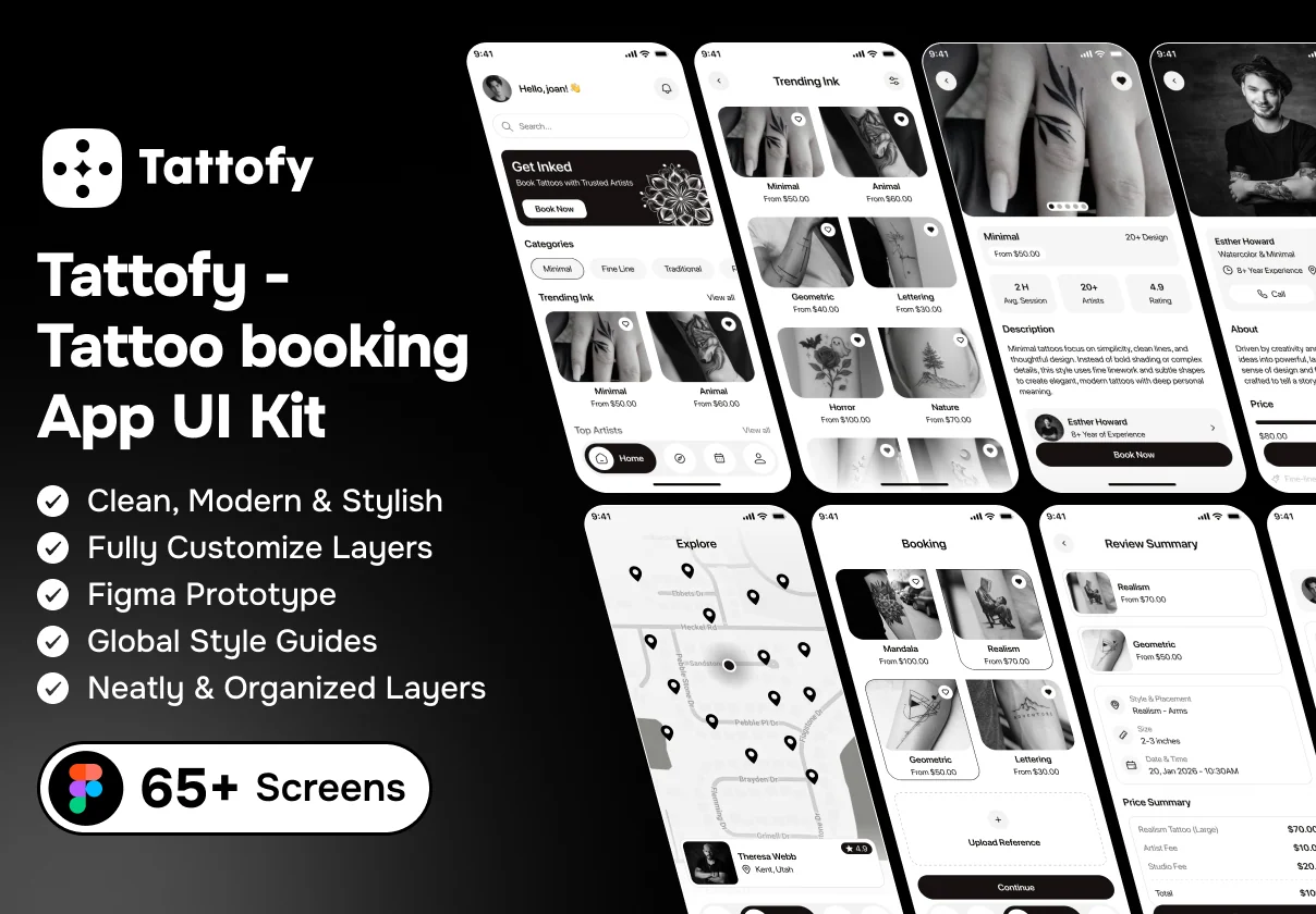 Tattofy - Tattoo booking App UI Kit
