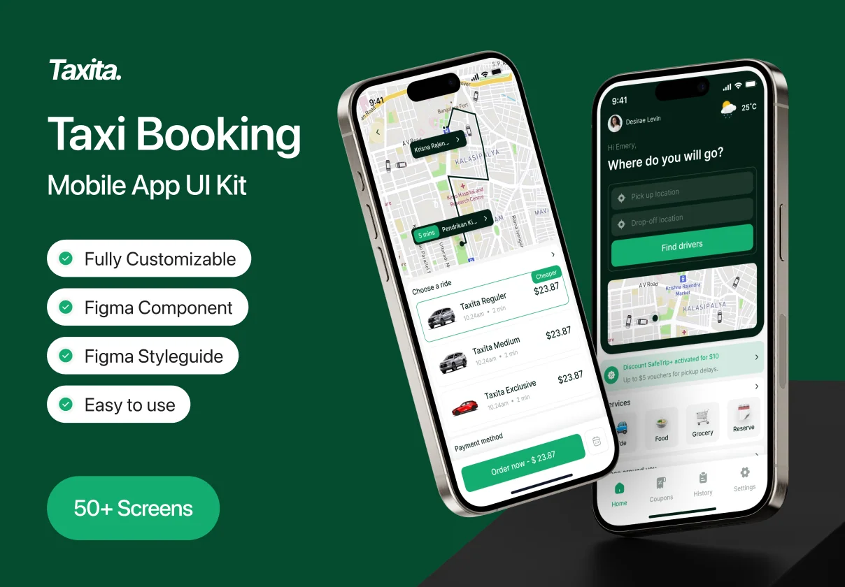 Taxita - Taxi Booking Mobile App UI Kit