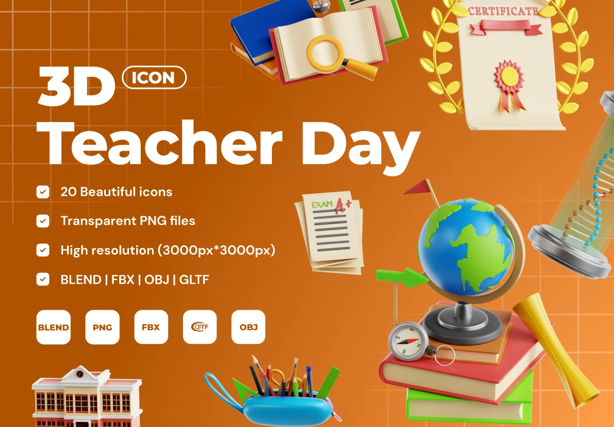 Teacher Day 3D Icon Set