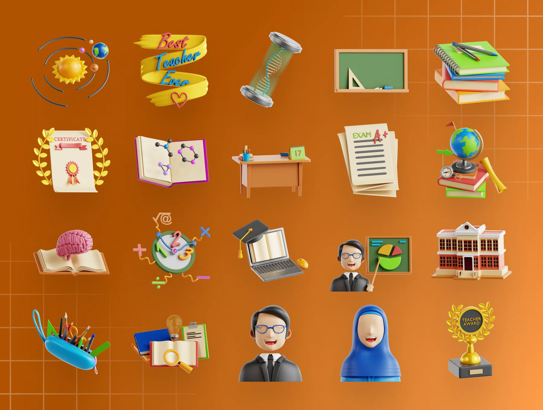 Teacher Day 3D Icon Set 5