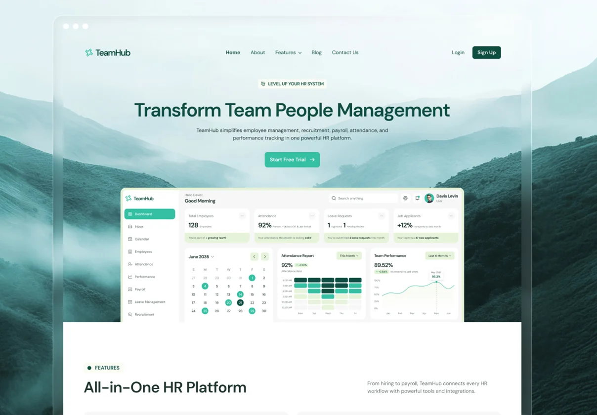 TeamHub - HR Management SaaS Website UI Figma Template