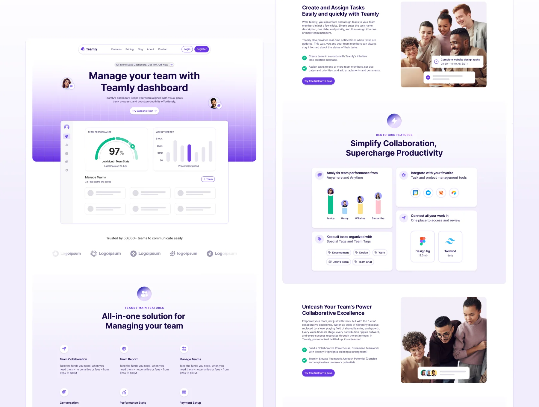 Teamly - SaaS Landing Page Figma Template 2