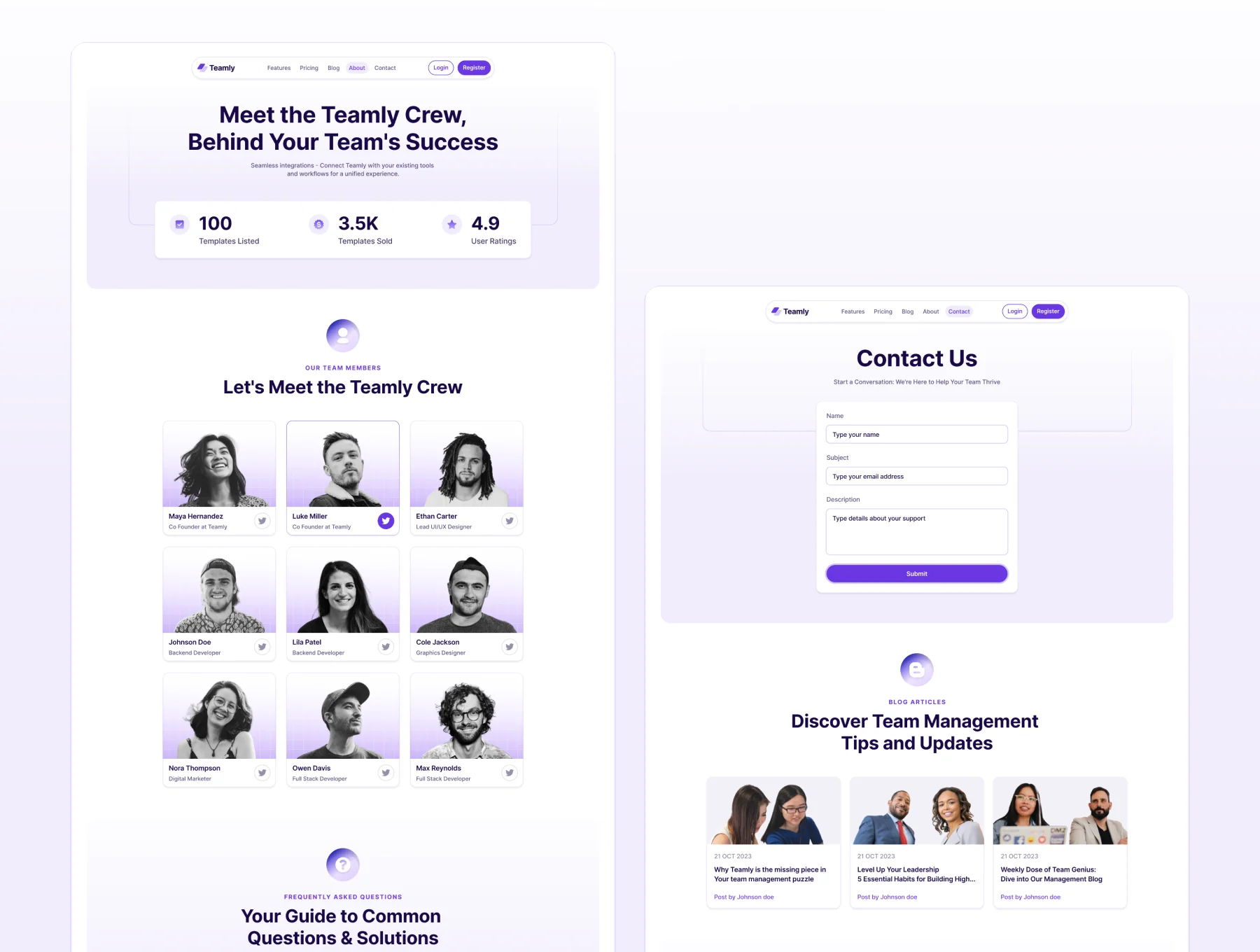 Teamly - SaaS Landing Page Figma Template 4
