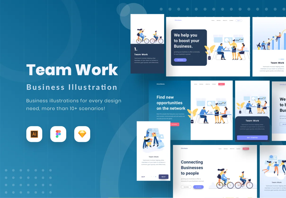 Teamwork - Colorful Illustration for Start up website