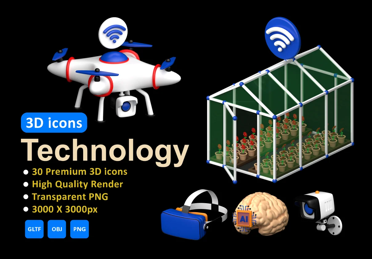 Technology 3D icons Set