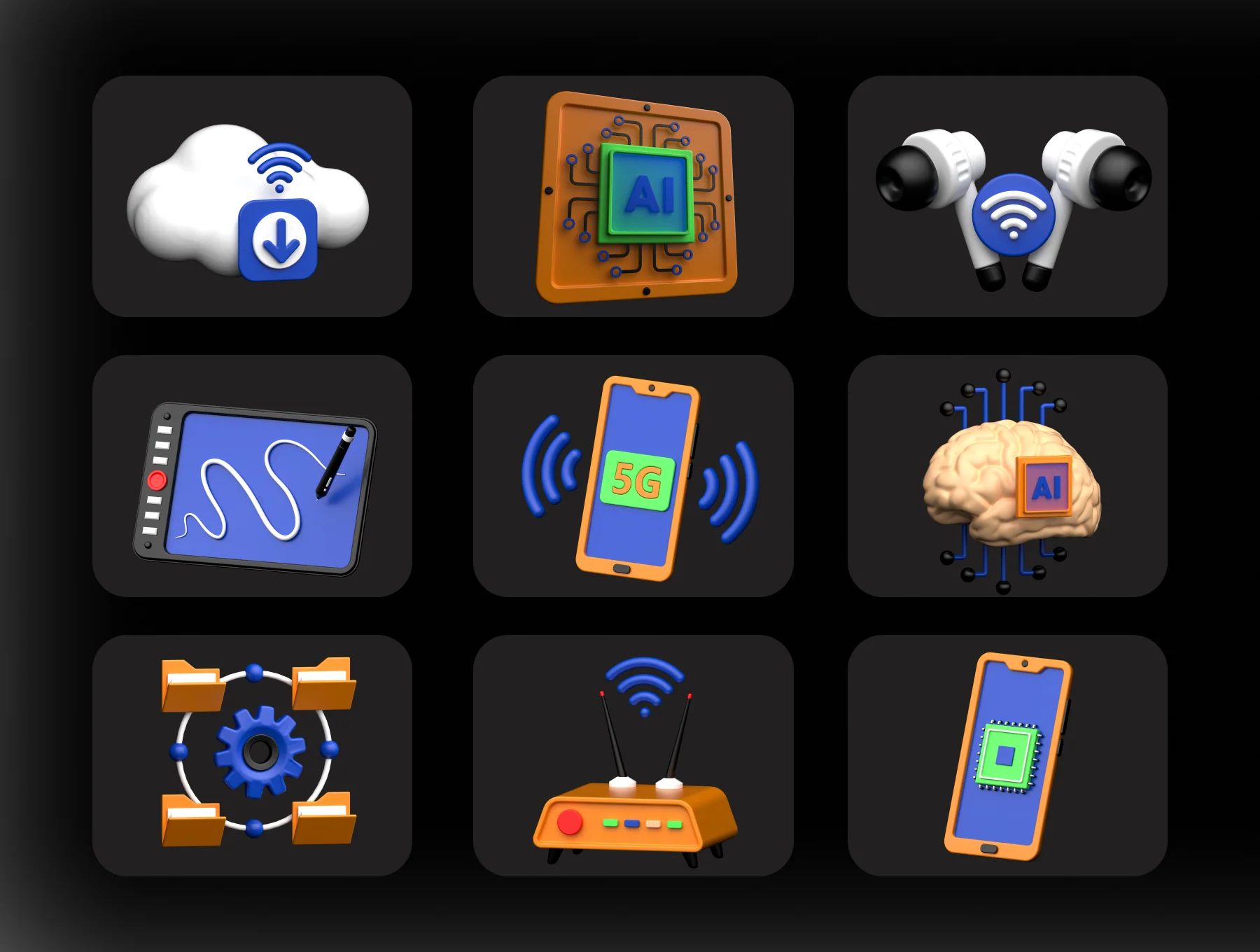 Technology 3D icons Set 6