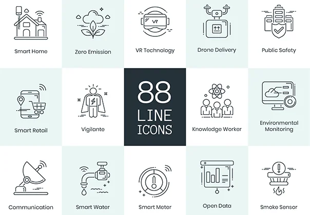 88 Smart Technology Line Icons