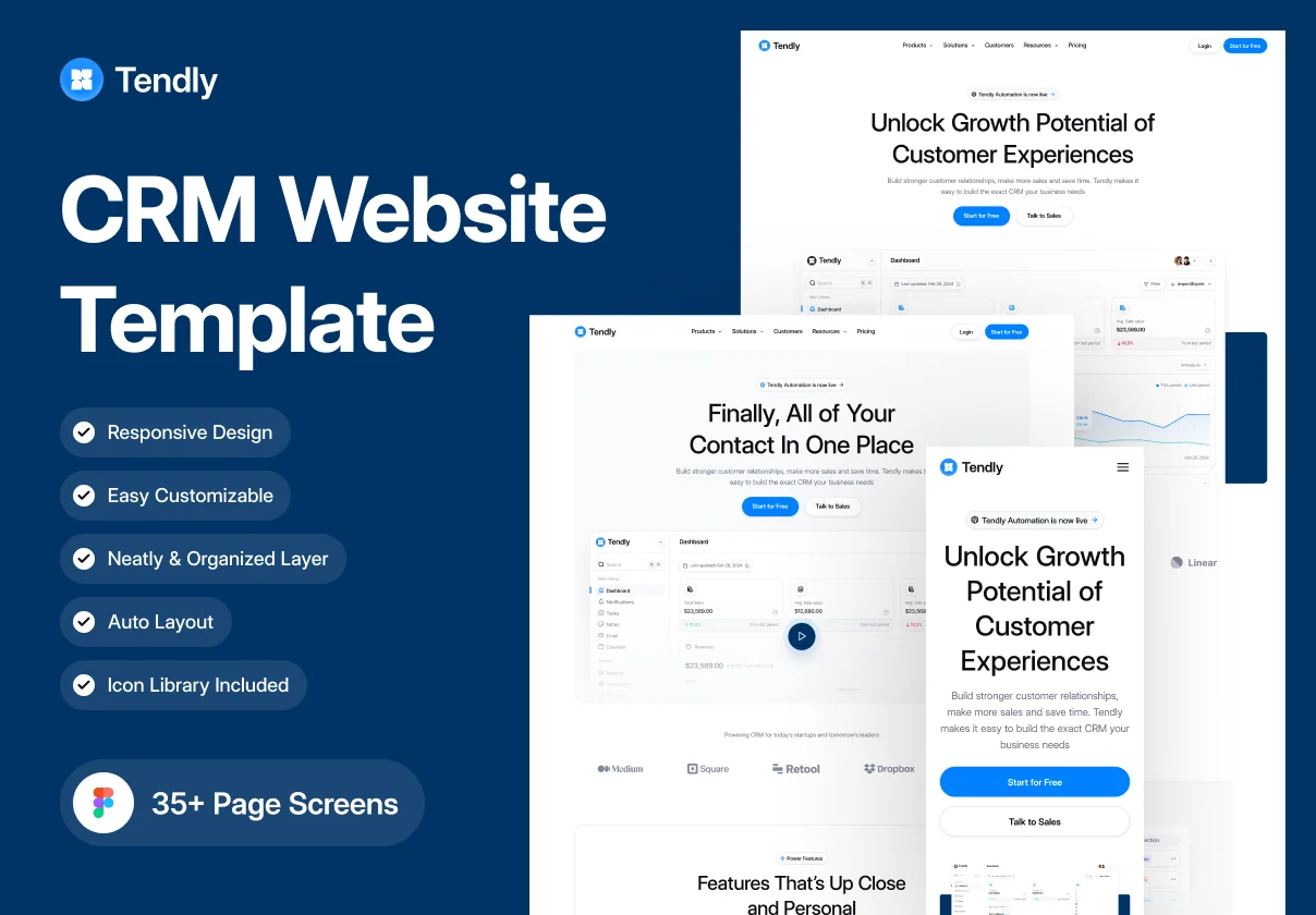 Tendly - CRM - Website Template UI Kit