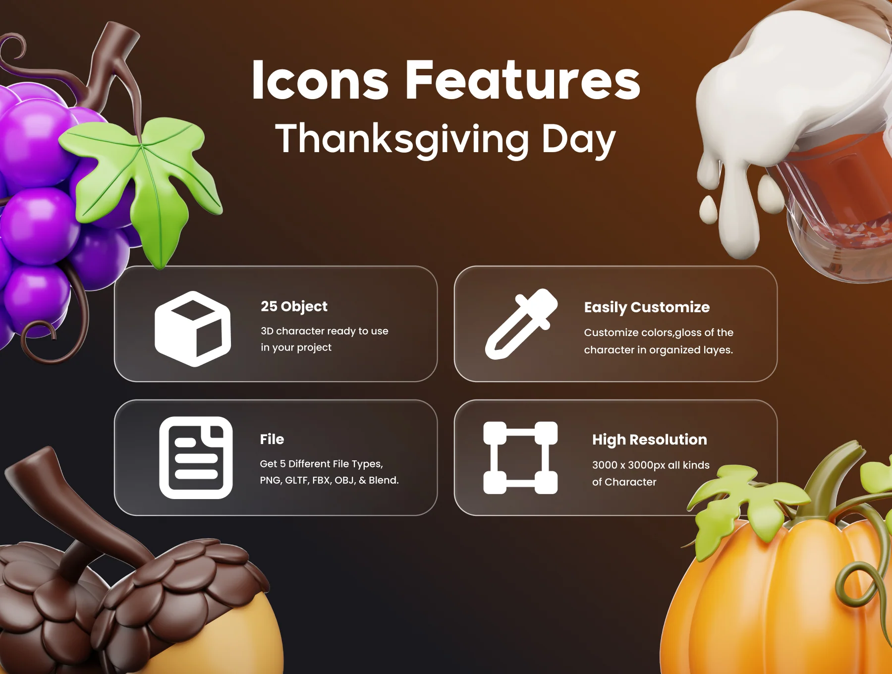Thanksgiving Day 3D Icon Set 2