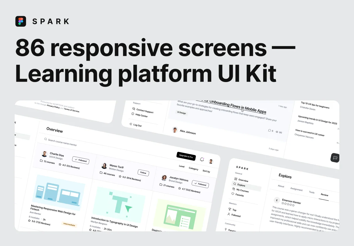 86 responsive screens — Learning platform UI Kit