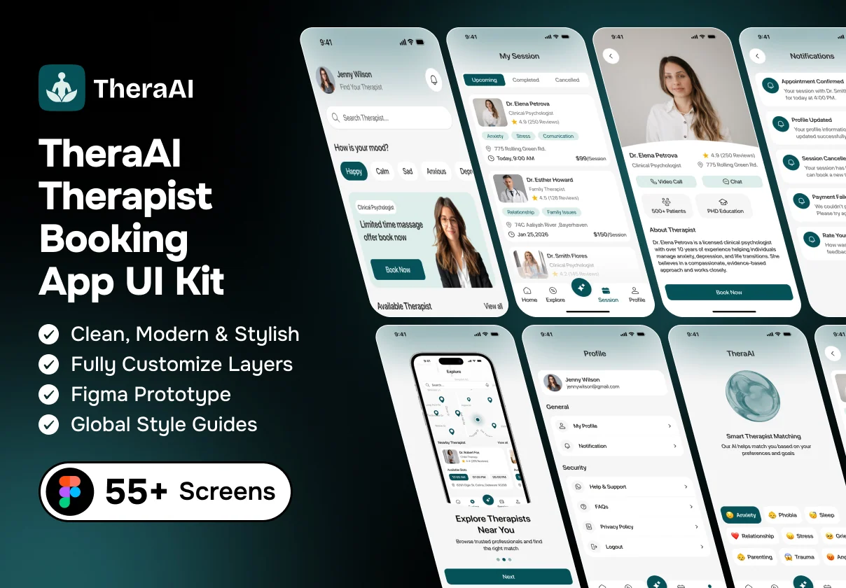TheraAI - Therapist Booking App UI Kit
