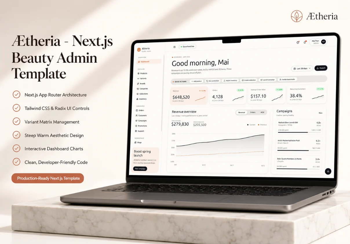 Ætheria - Premium Next.js Beauty Ecommerce Admin Dashboard Template