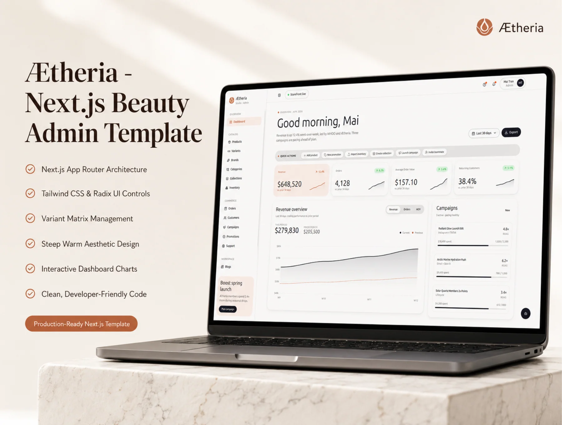 Ætheria - Premium Next.js Beauty Ecommerce Admin Dashboard Template 2
