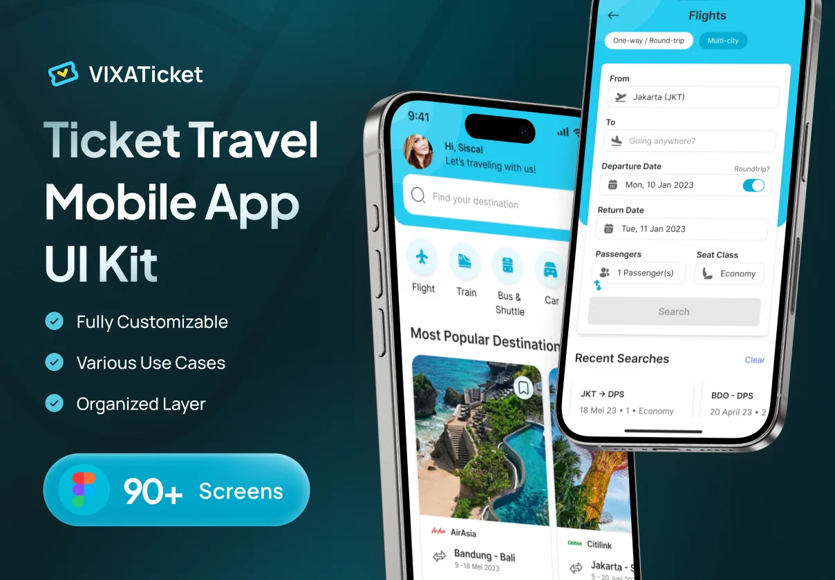 VIXA Ticket - Ticket & Travel Mobile App UI Kit