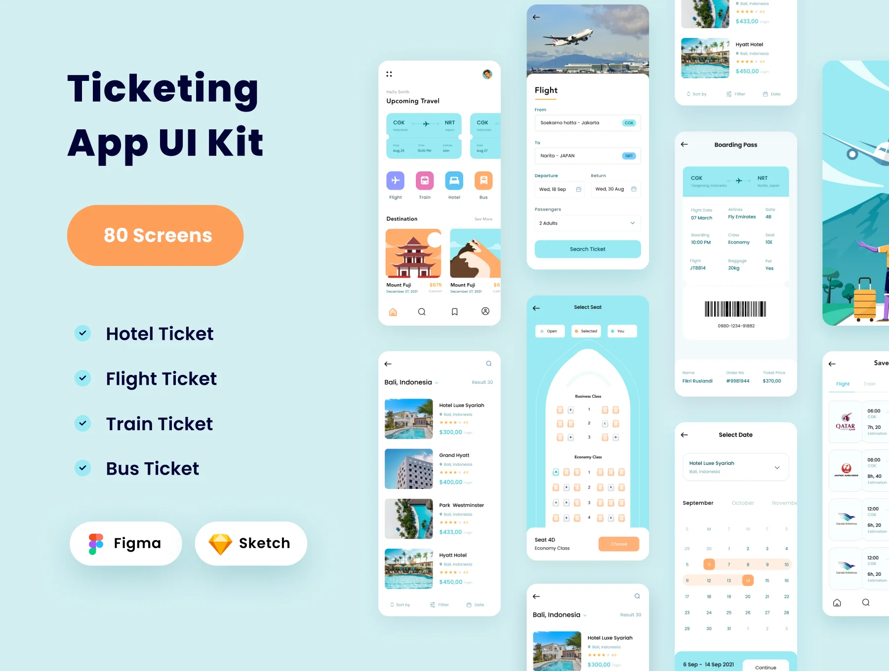 Booking Ticketing Flight, Hotel, Train, Bus App UI Kit