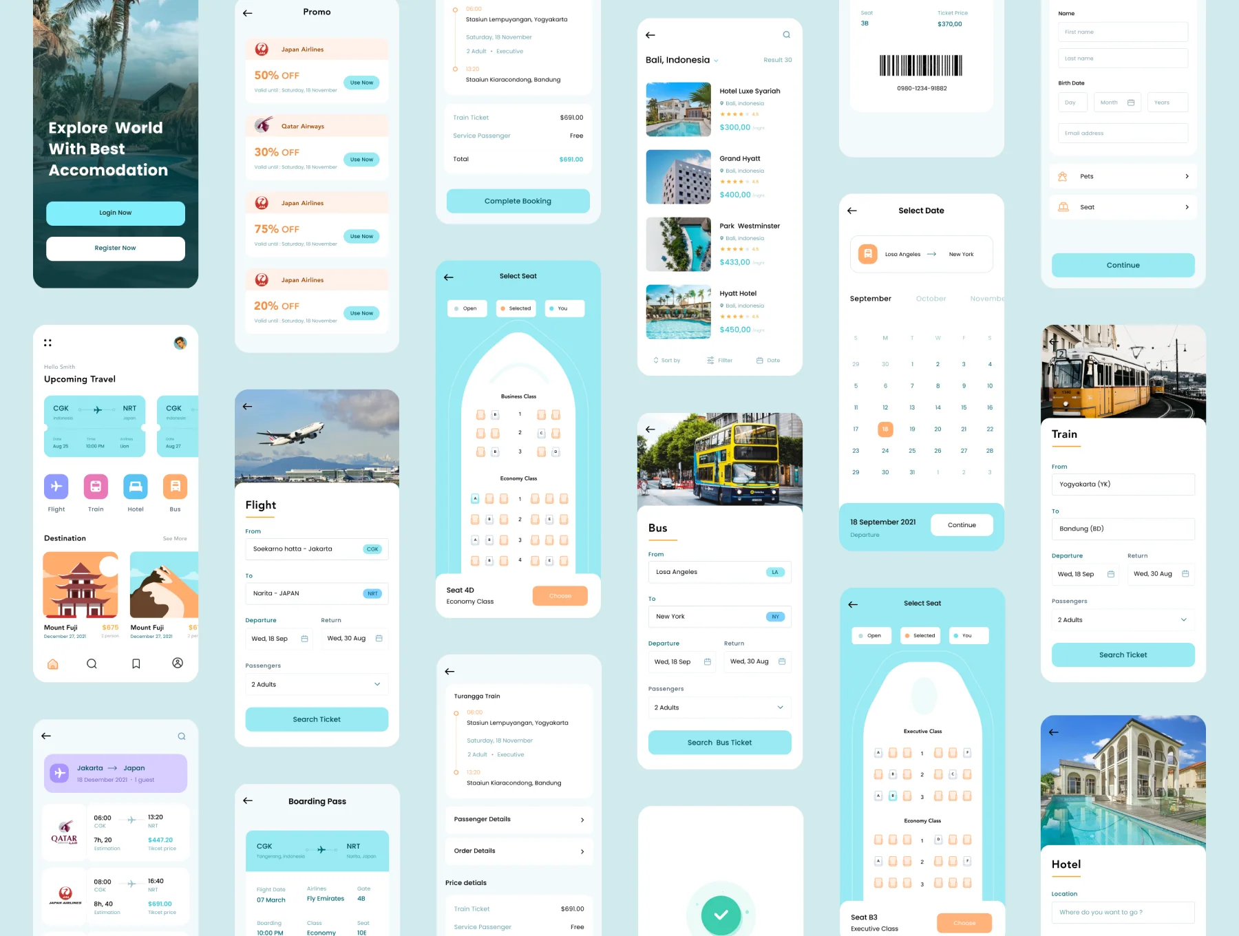 Booking Ticketing Flight, Hotel, Train, Bus App UI Kit 3