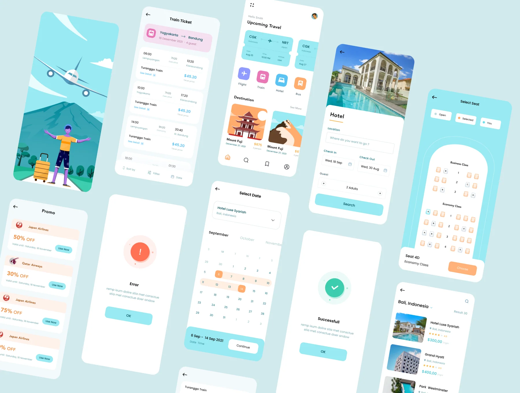Booking Ticketing Flight, Hotel, Train, Bus App UI Kit 4