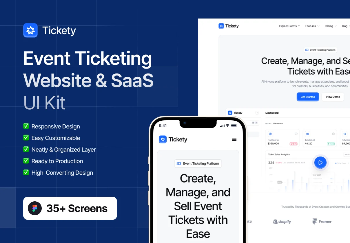 Tickety — Event Ticketing Website & SaaS UI Kit