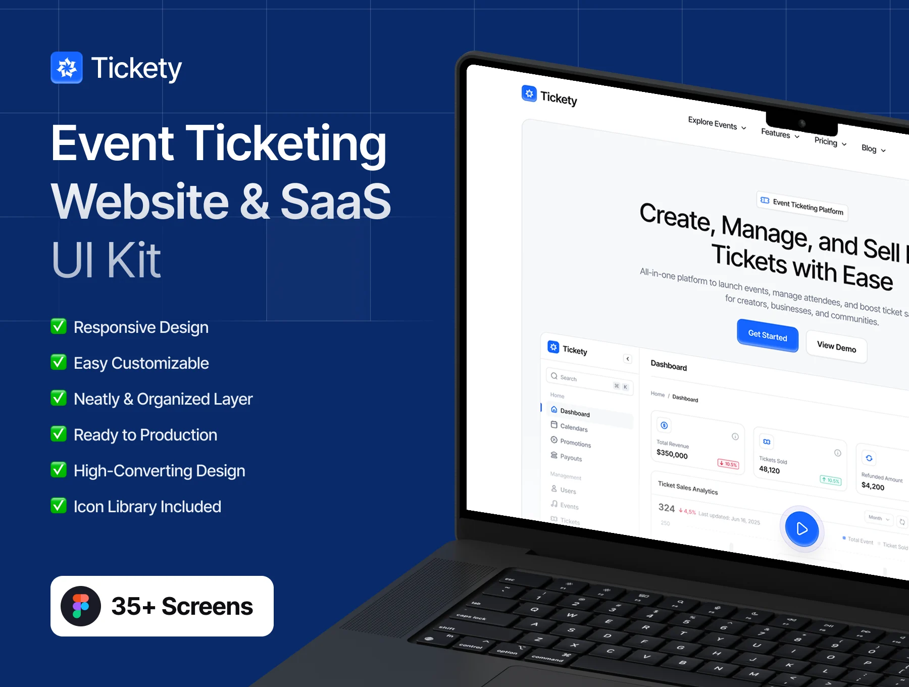 Tickety — Event Ticketing Website & SaaS UI Kit